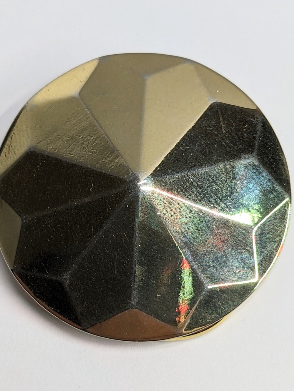 Vintage Gold-tone Scarf Clip, Circular Disk With Facets, Hinged, 80s 90s
